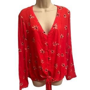 For The Republic Hi-Low Button-Down Blouse. Size L. Long-Sleeve Adjustable.